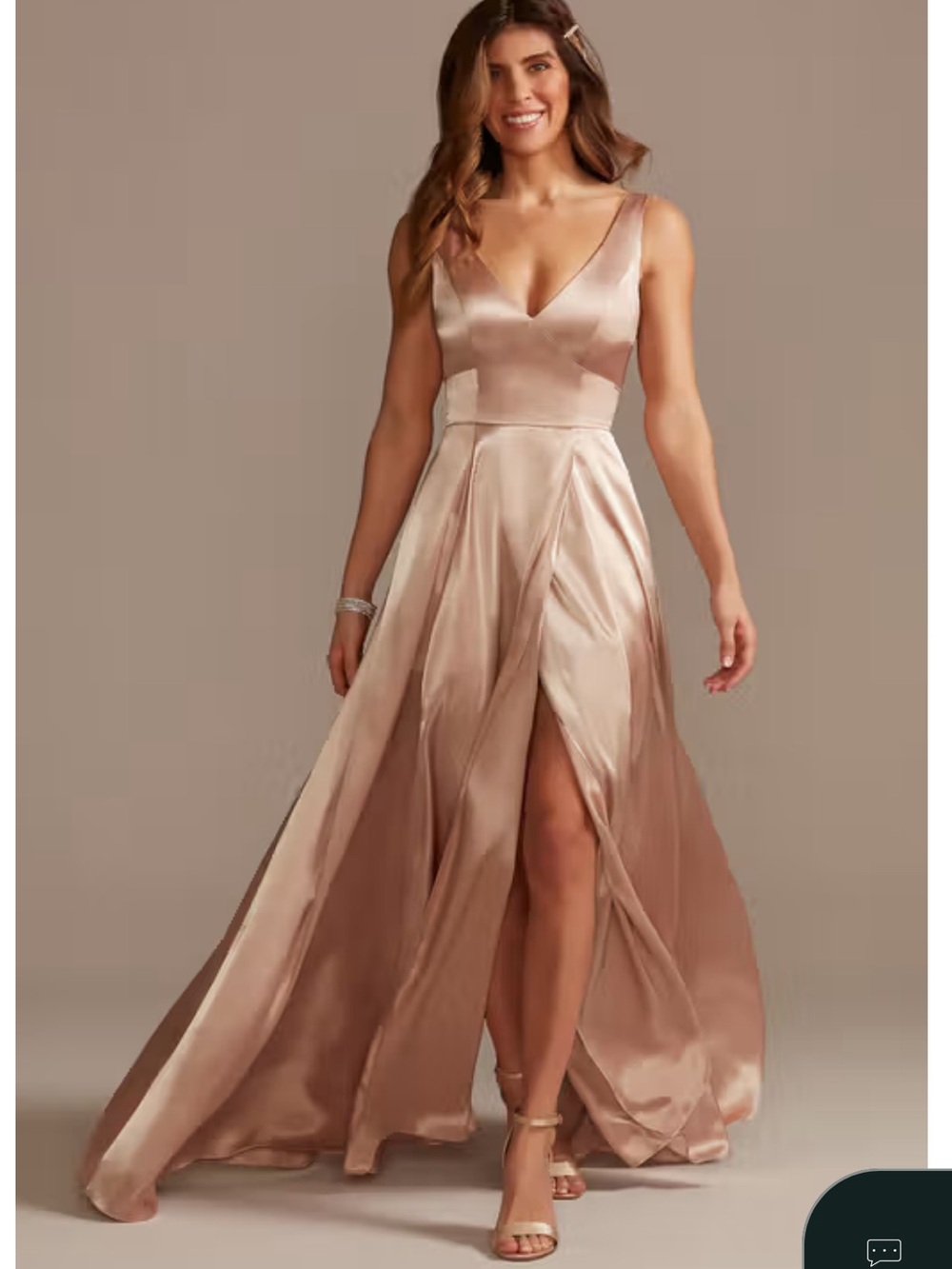 Elegant Blush Satin V-Neck Evening Dress